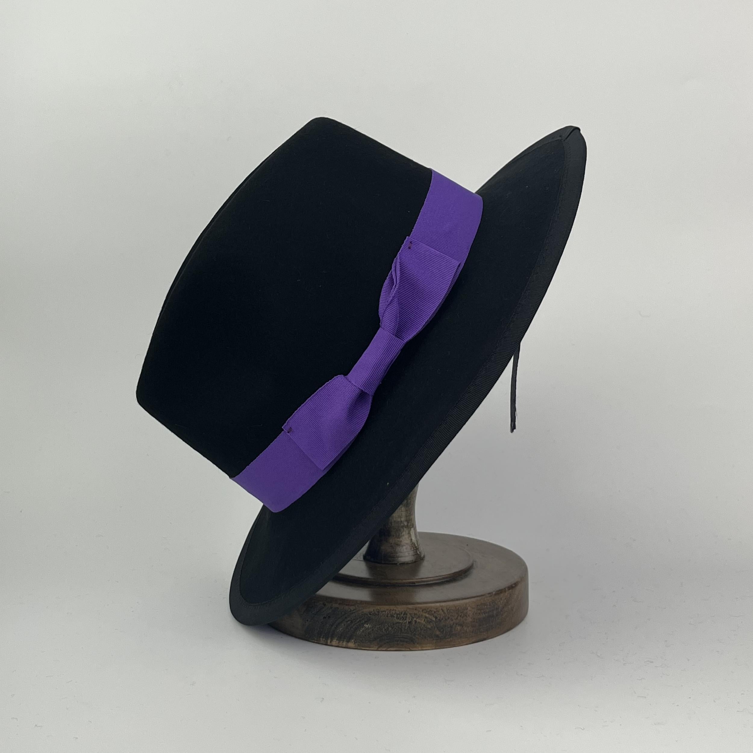 Classic Wool Fedora Hat Men & Women Yellow Purple Bow Band