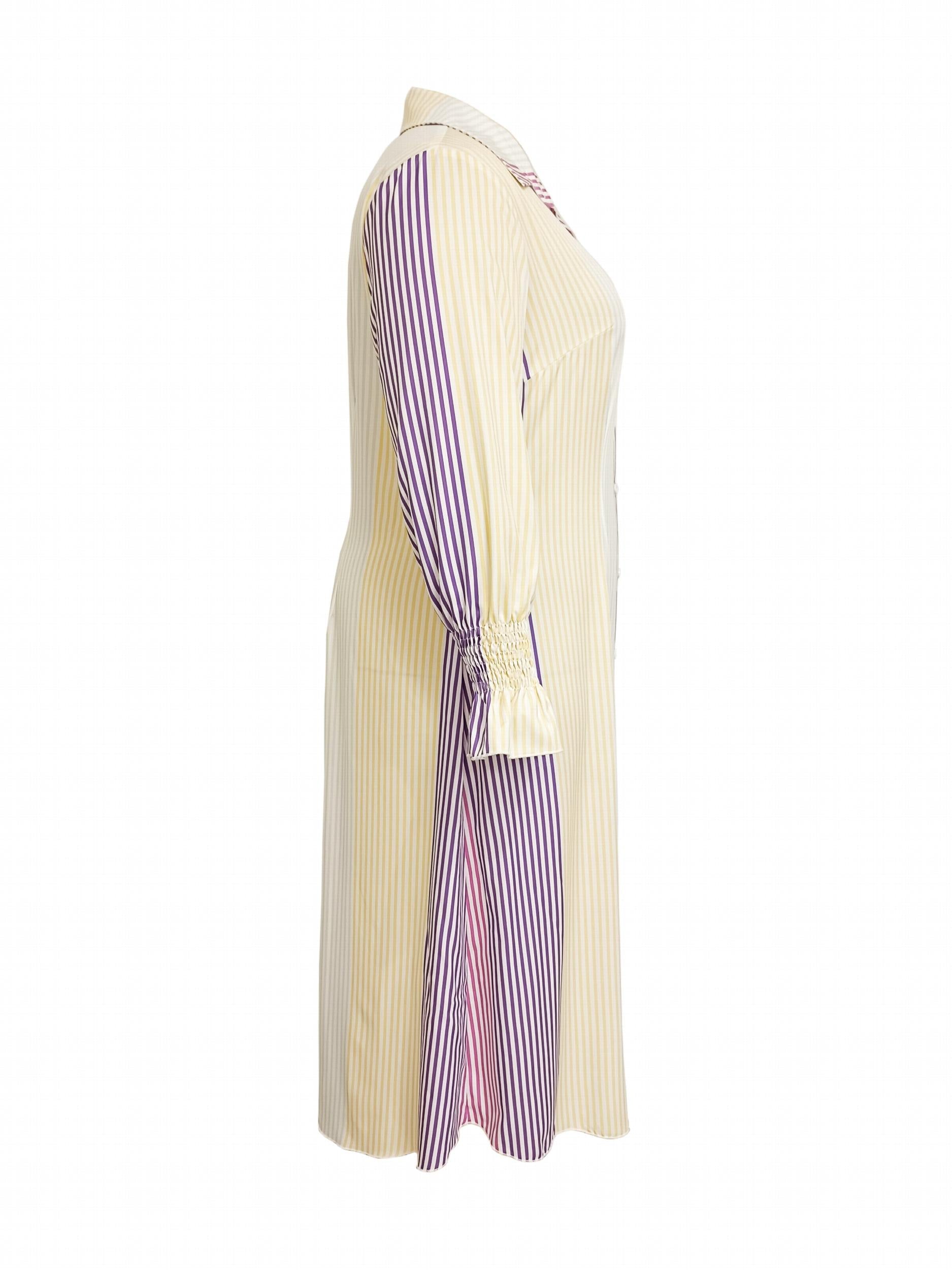  Colorblock Stripe Print Maxi Shirt Dress