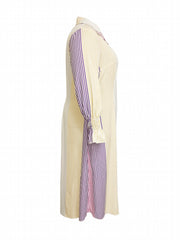  Colorblock Stripe Print Maxi Shirt Dress
