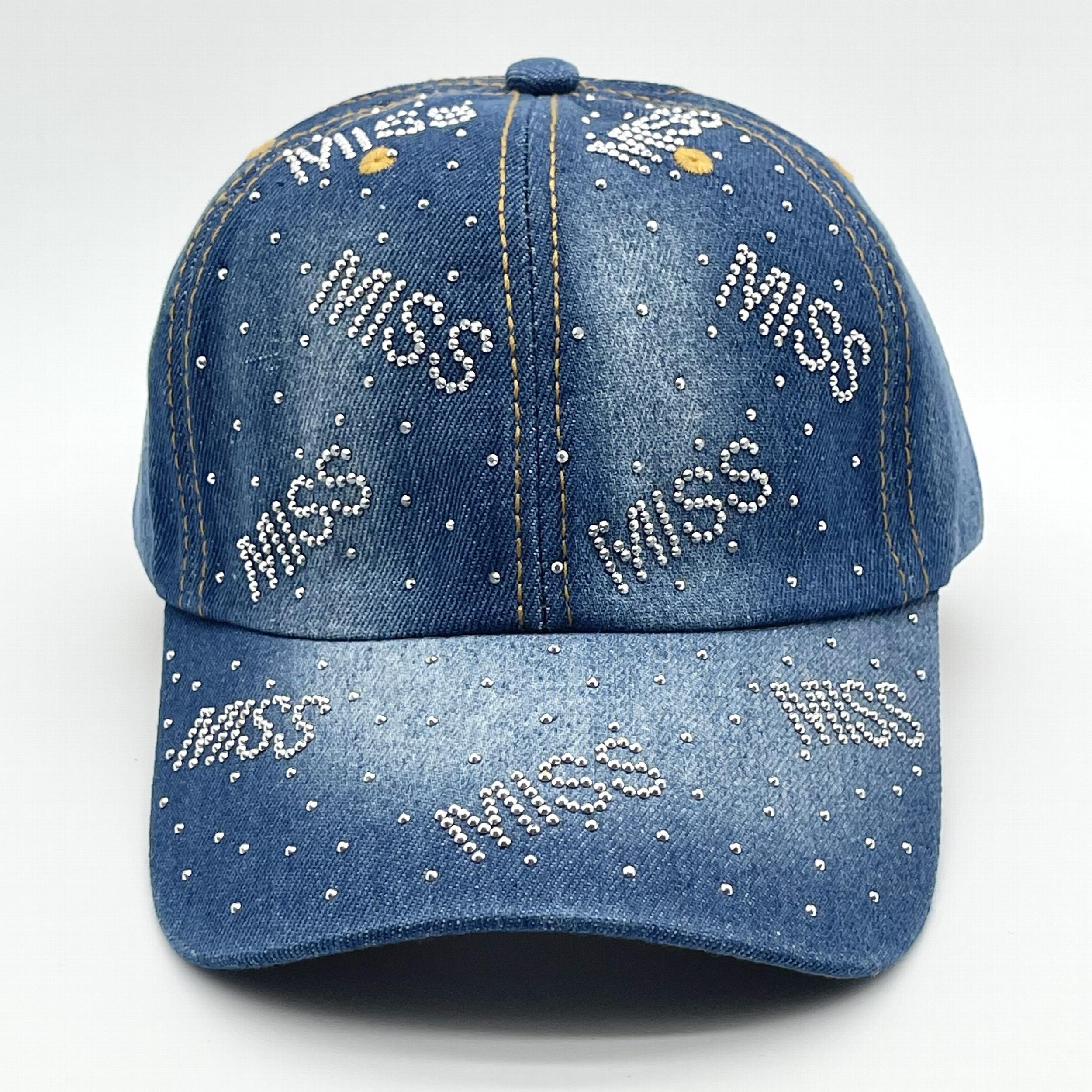 MISS Denim Baseball Cap Rhinestone Hip Hop Sun Hat Y2K Dad Hats Women