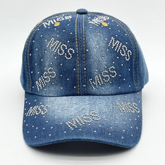 MISS Denim Baseball Cap Rhinestone Hip Hop Sun Hat Y2K Dad Hats Women