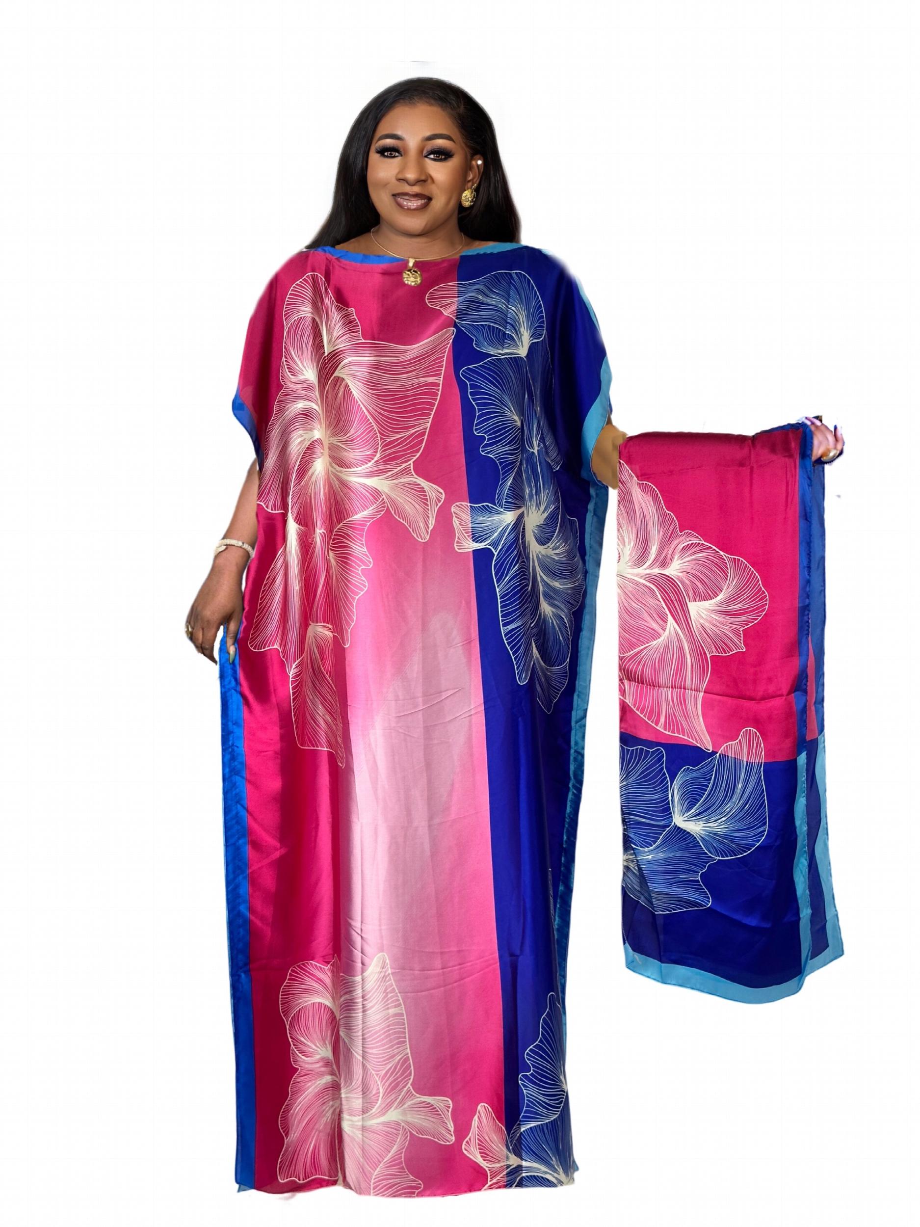 Colorblock Floral Print Kaftan Dress