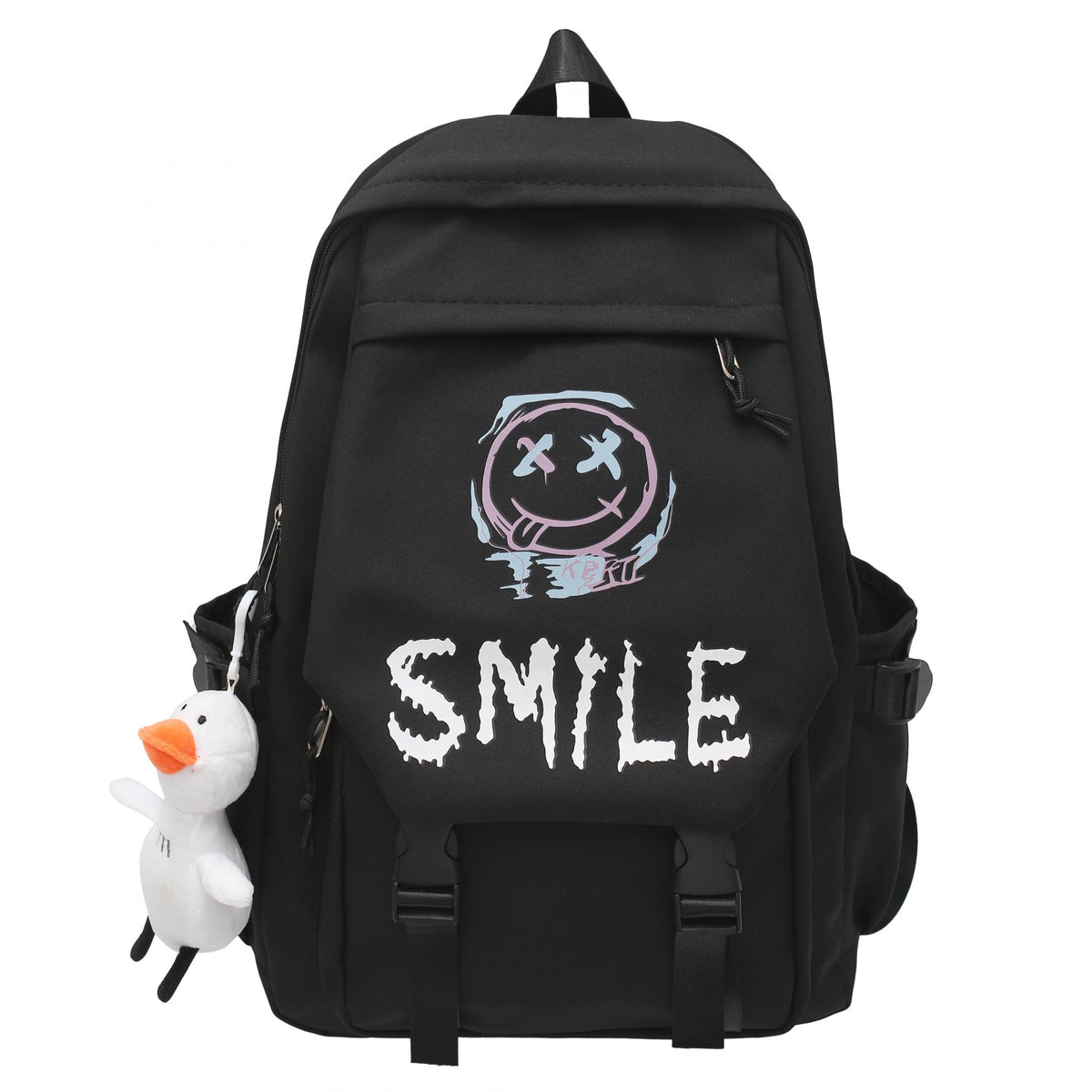 Graffiti Flap Laptop Backpack Buckle Decor Student Schoolbag