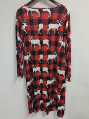  Christmas Casual Dress Women's Gingham & Deer Print Long Sleeve Dress