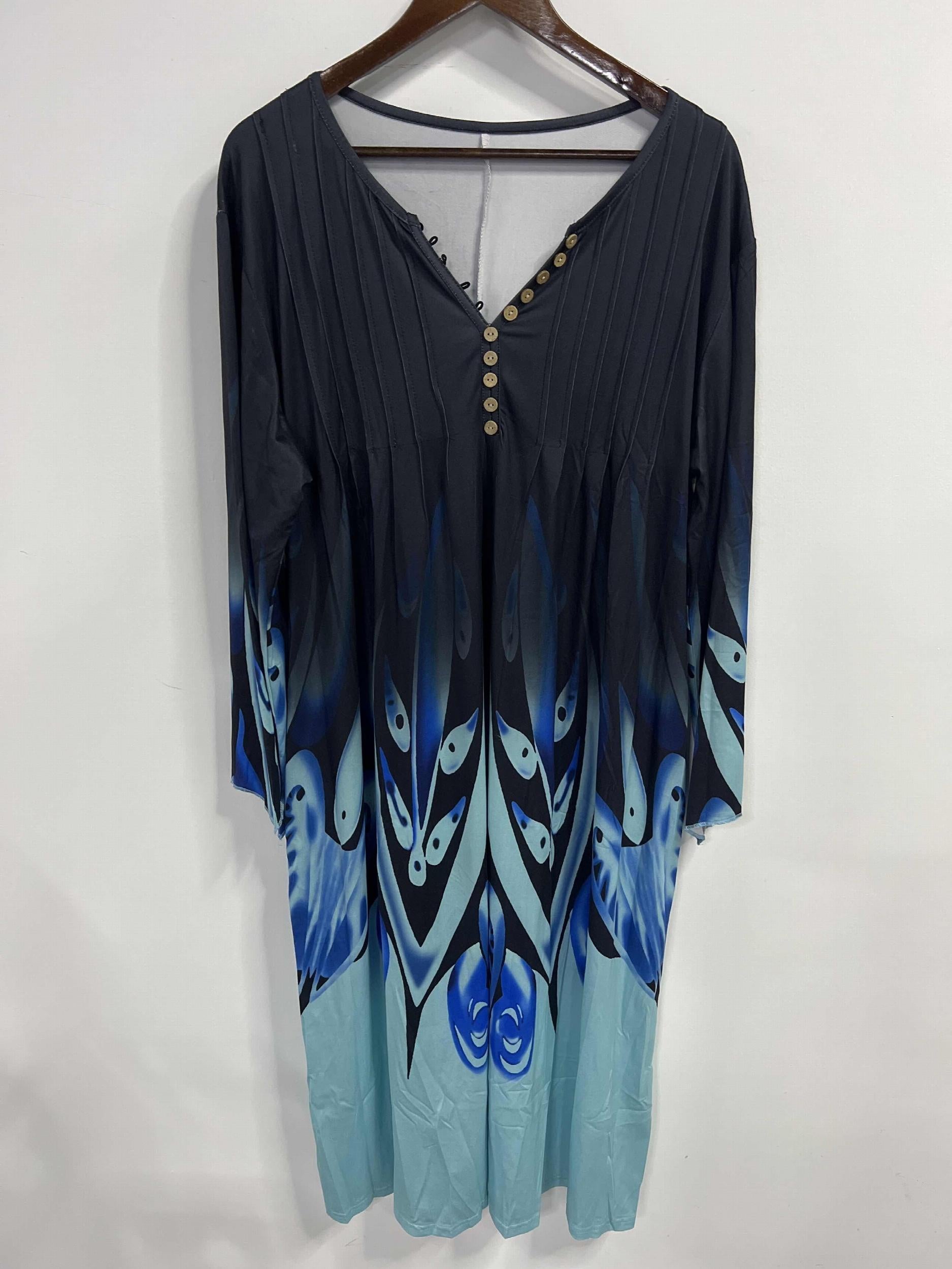  Ombre Geometric Print Maxi Dress With Bell Sleeves