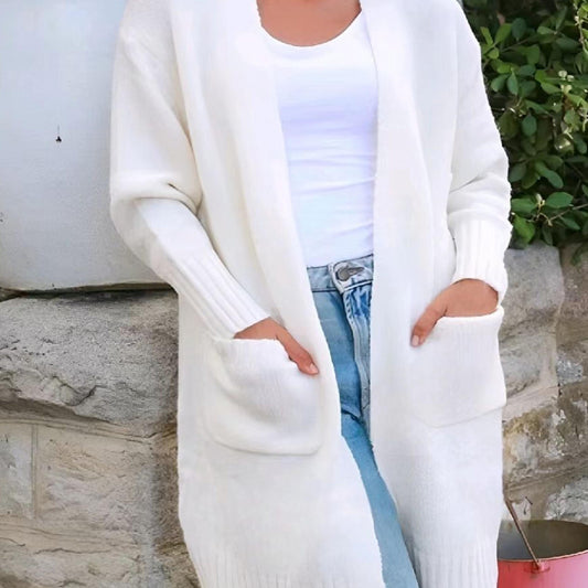  Solid Open Front Cardigan With Pockets