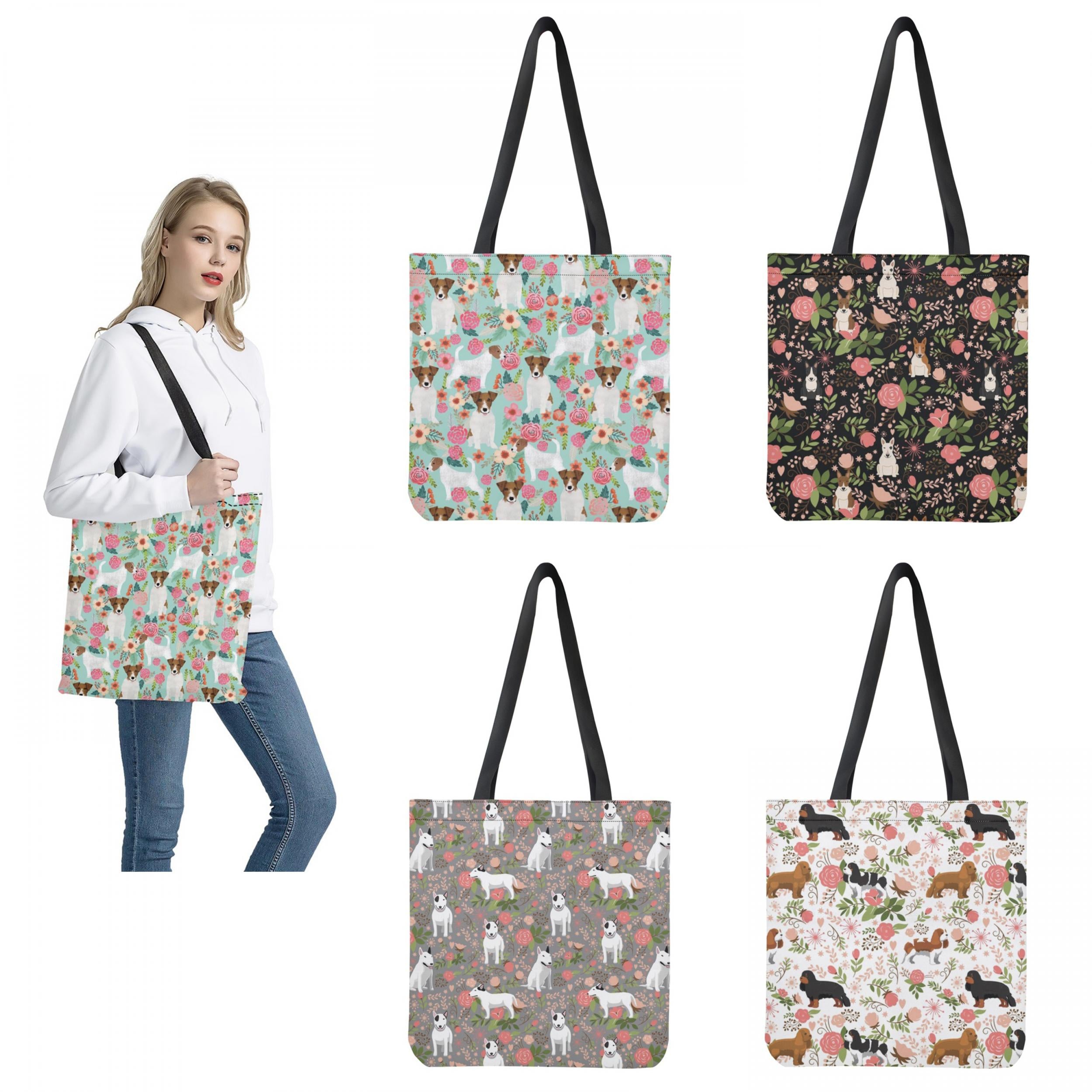 Floral Puppy Print Backpack - Eco-Friendly Shopping Bag