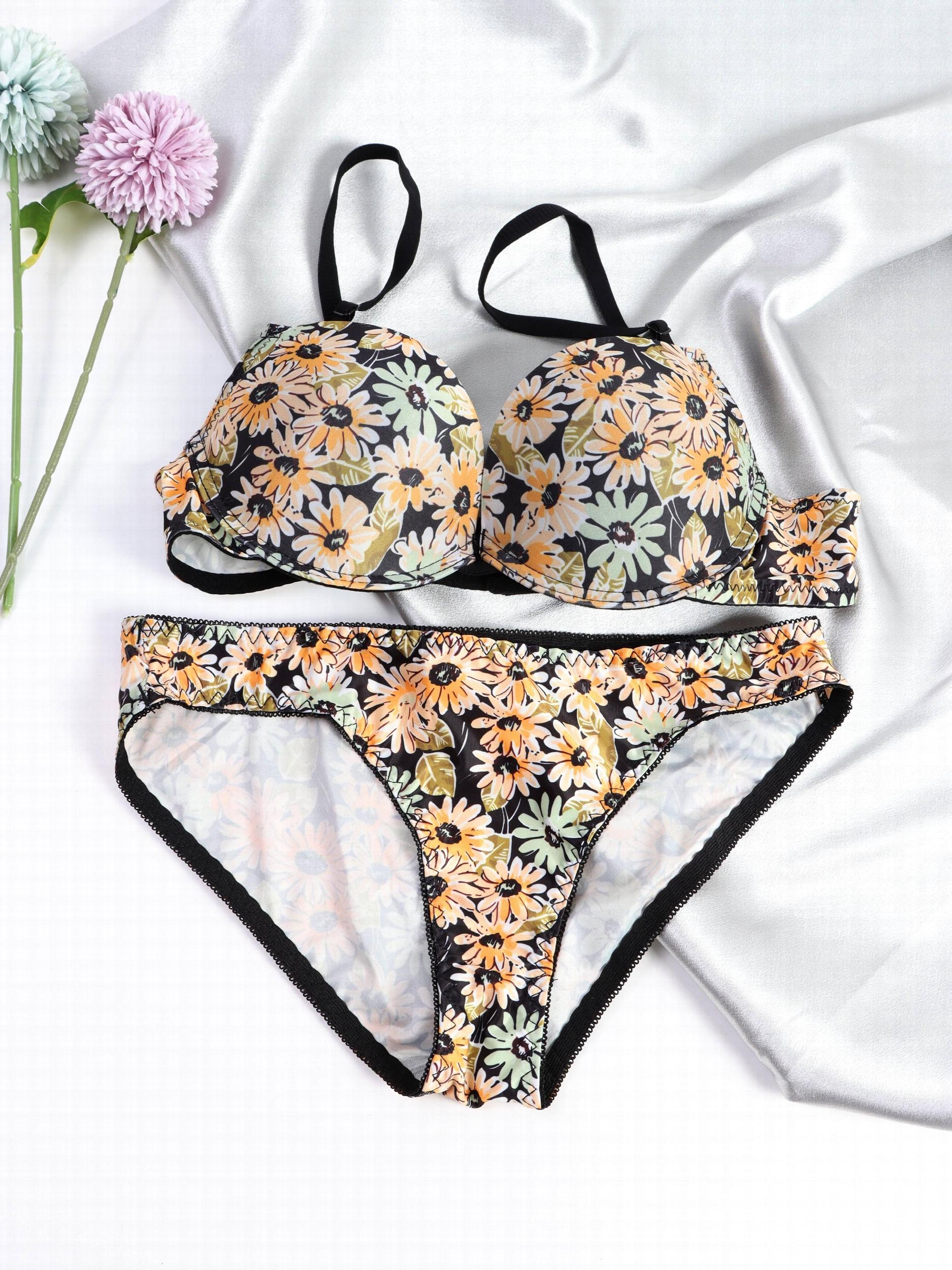 Floral Print Push-Up Bra & Bikini Panties Set