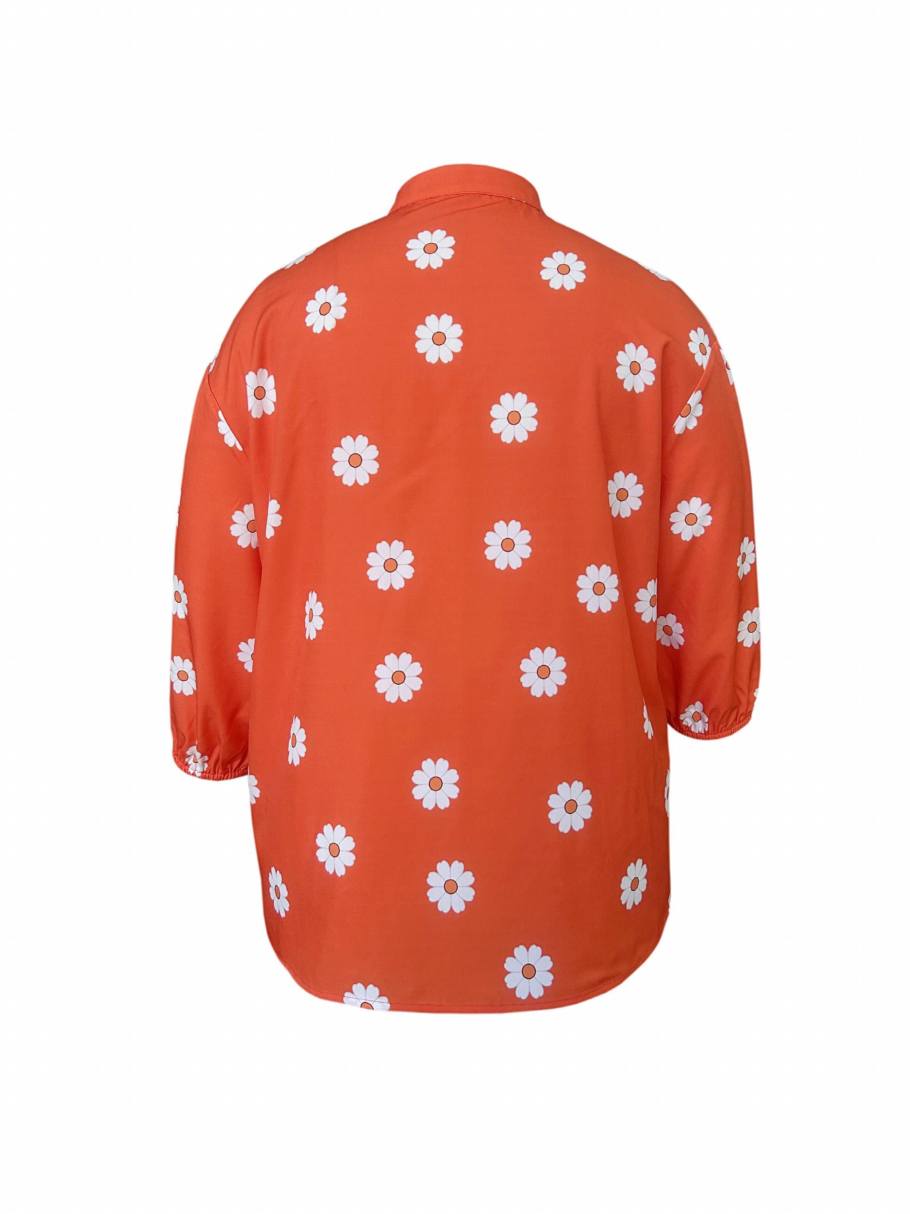  Floral Bubble Sleeve Blouse