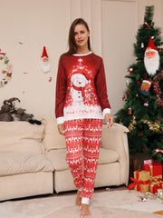 Elk Print Pajama Set Long Sleeve Crew Neck Christmas Top & Pants