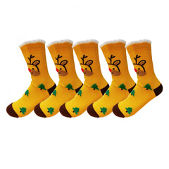 5 Pairs Christmas Pattern Socks Comfy & Fuzzy Mid Tube Socks Women's Stockings