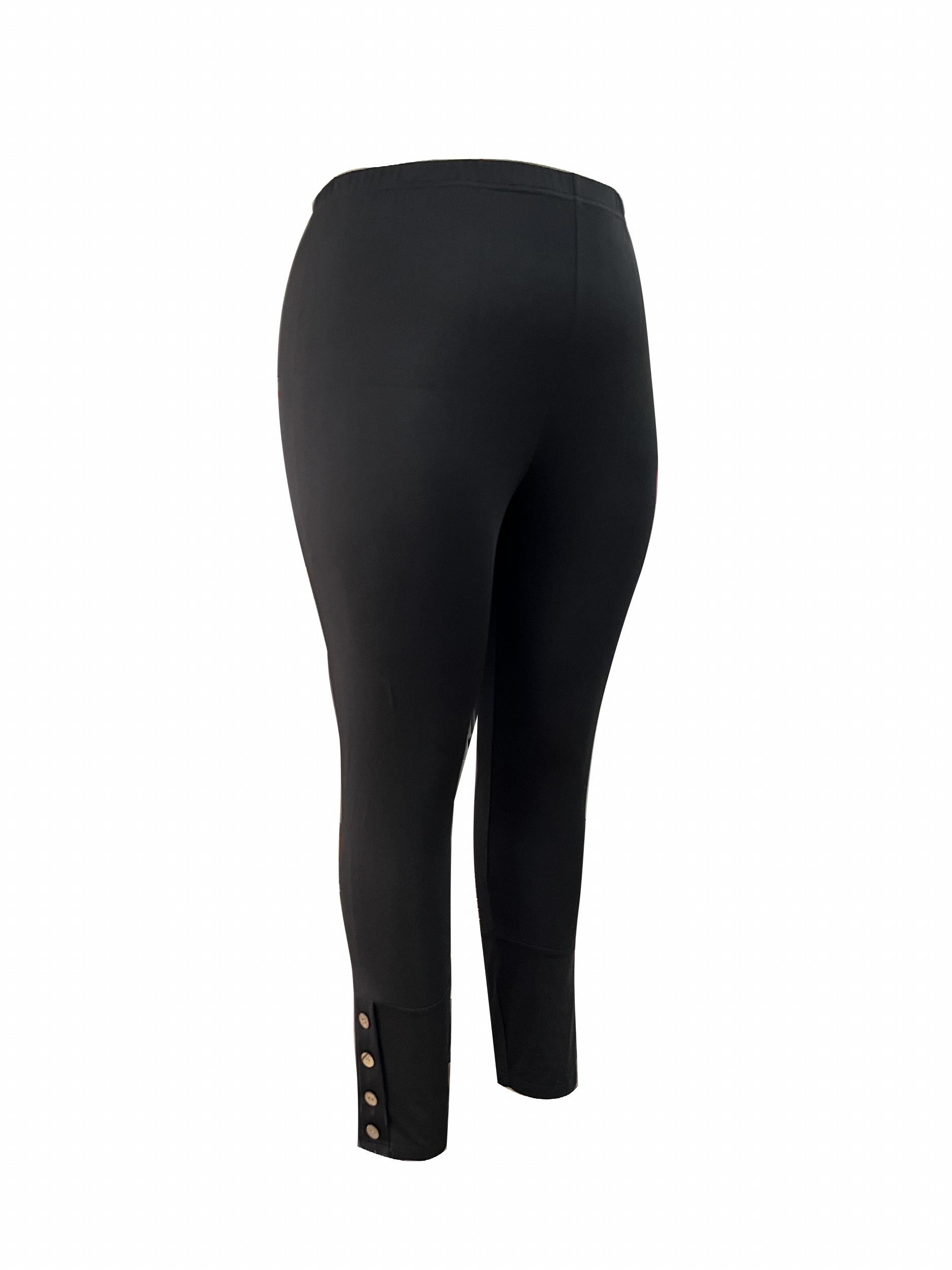  Casual Leggings Women's Plus Solid Button High Rise Leggings