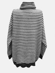  Stripe Print High Neck Sweater