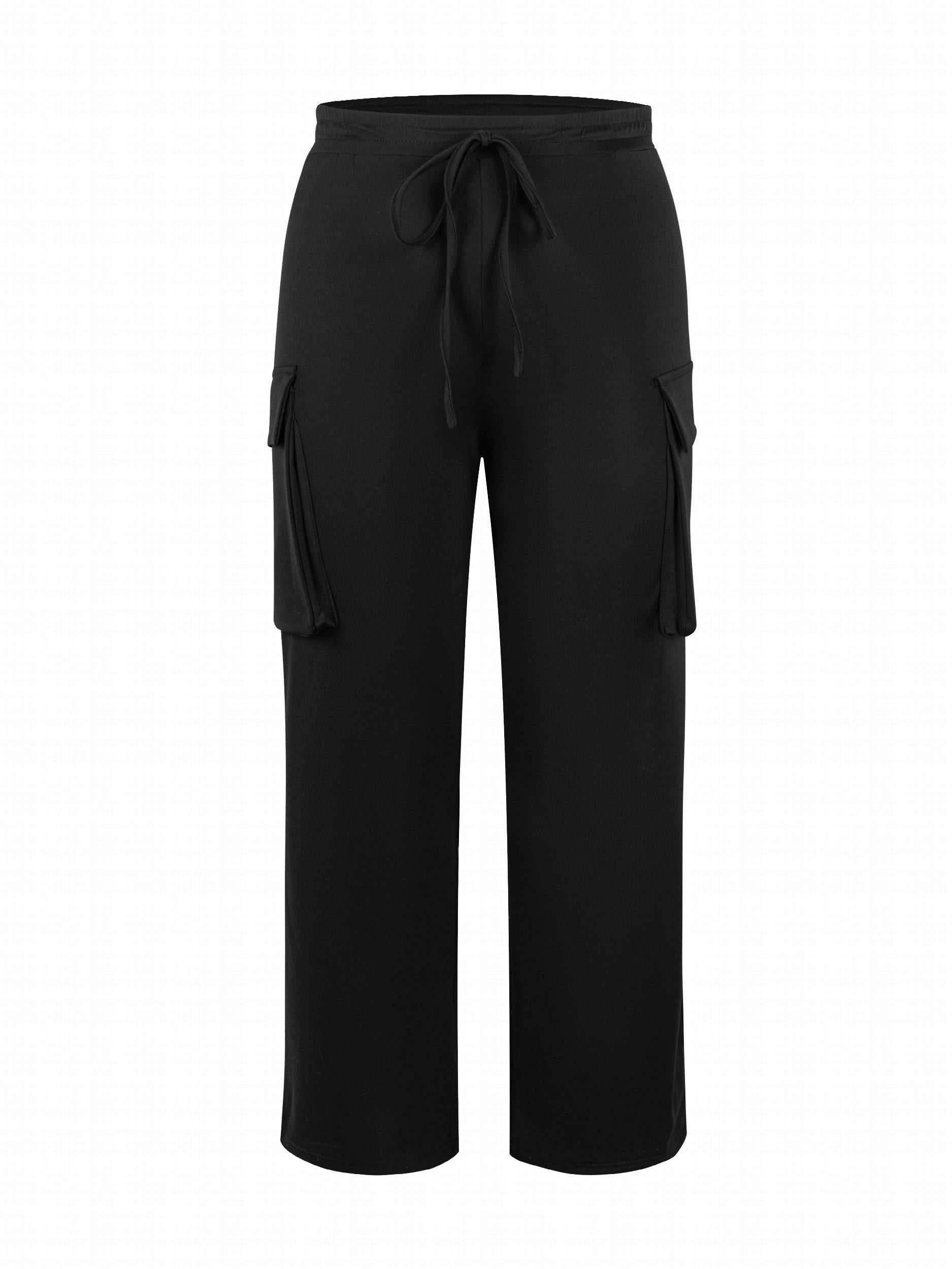  Solid Wide Leg Cargo Pants