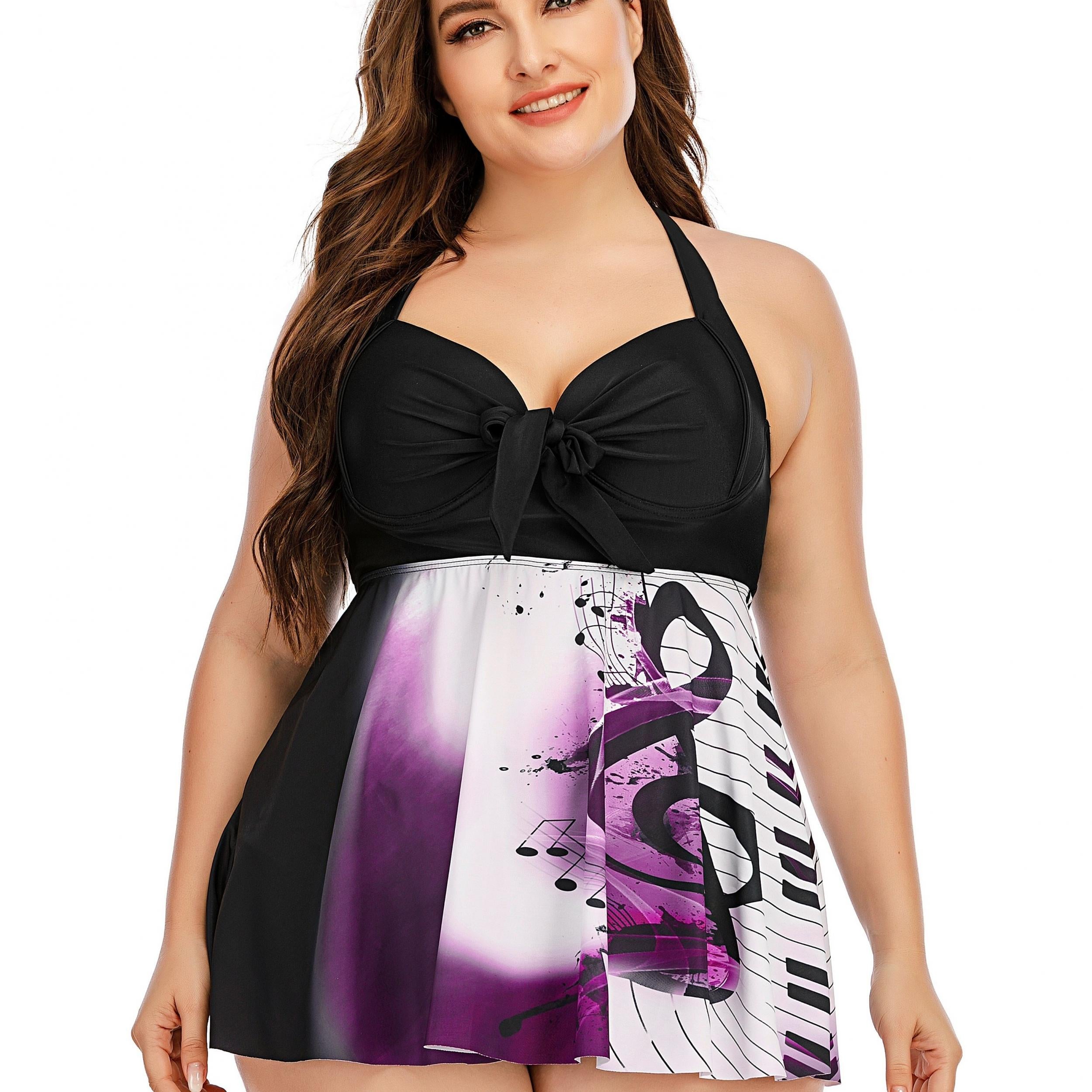  Music Note Swimsuit Set Colorblock Tank Top & Underwear Two Piece