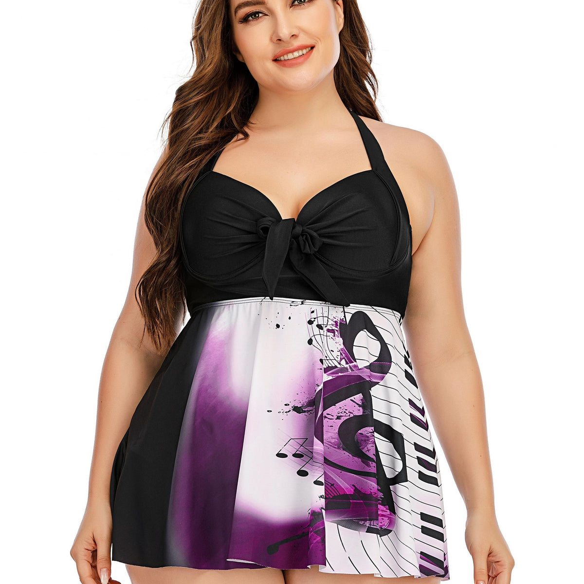  Music Note Swimsuit Set Colorblock Tank Top & Underwear Two Piece