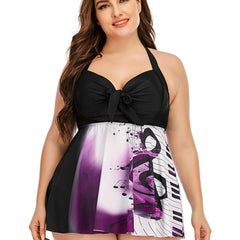  Music Note Swimsuit Set Colorblock Tank Top & Underwear Two Piece