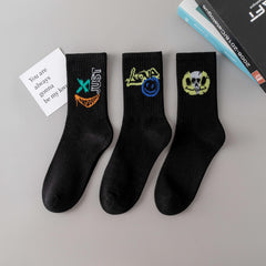 5pairs Cartoon Pattern Mid Calf Sports Socks Assorted Varieties