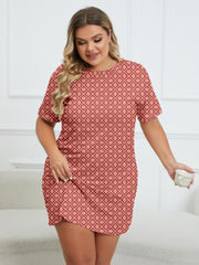  Geometric Print Round Neck Short Sleeve Tee Nightdress