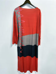  Colorblock Long Sleeve Maxi Dress