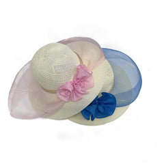 Wide Brim Mesh Veil Flower Sun Hat Straw Hat