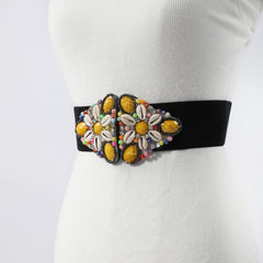 Rhinestone Buckle Wide Belt Punk Elastic Waistband Hip Hop Belt