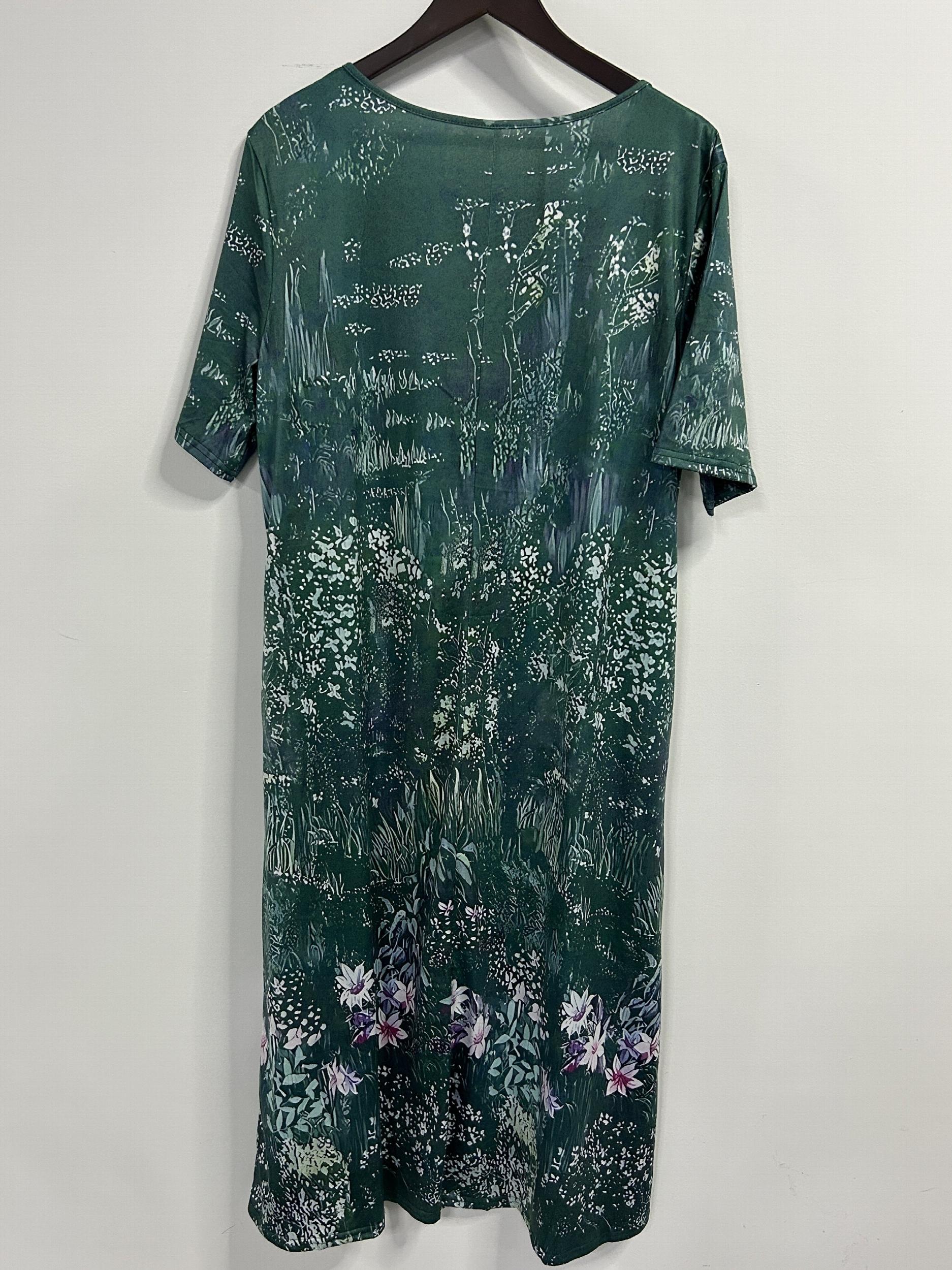 Women's Plus Floral Print Button Decor Short Sleeve Notched Neck Dress