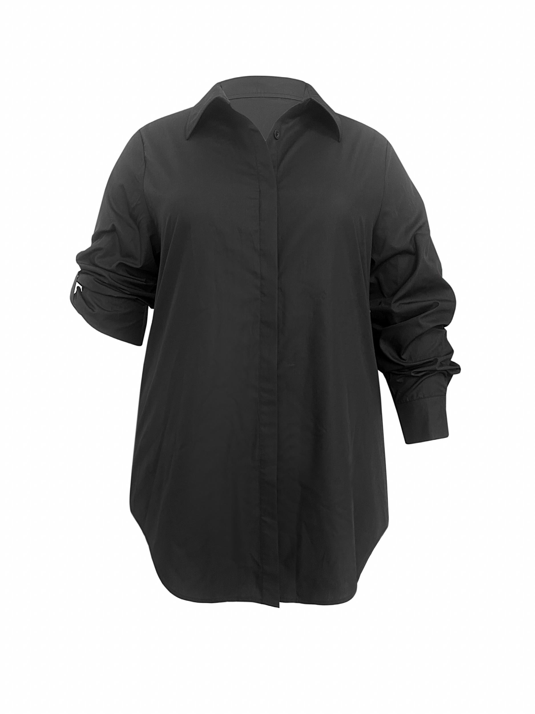  Solid Button Up Long Sleeve Blouse