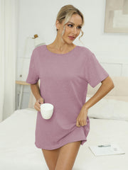 Comfy Short Sleeve Lounge Dress Hollow Out Back Crew Neck Home Dress