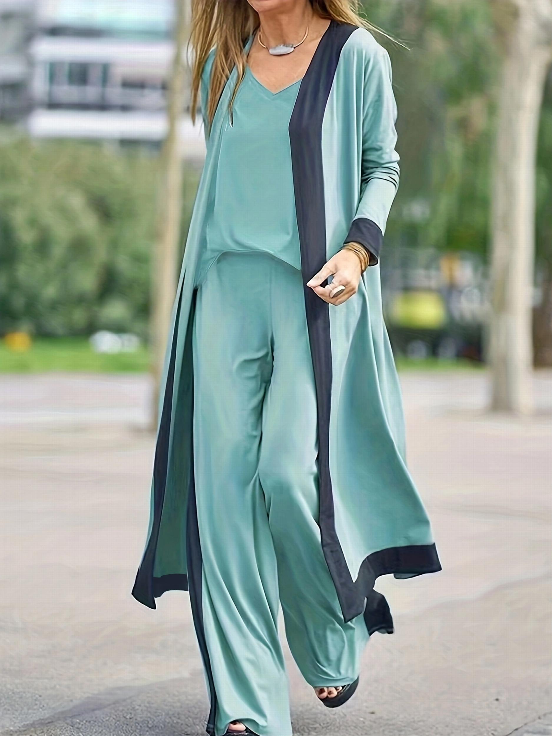  Women's Casual Striped Top & Wide Leg Pants Set