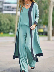  Women's Casual Striped Top & Wide Leg Pants Set