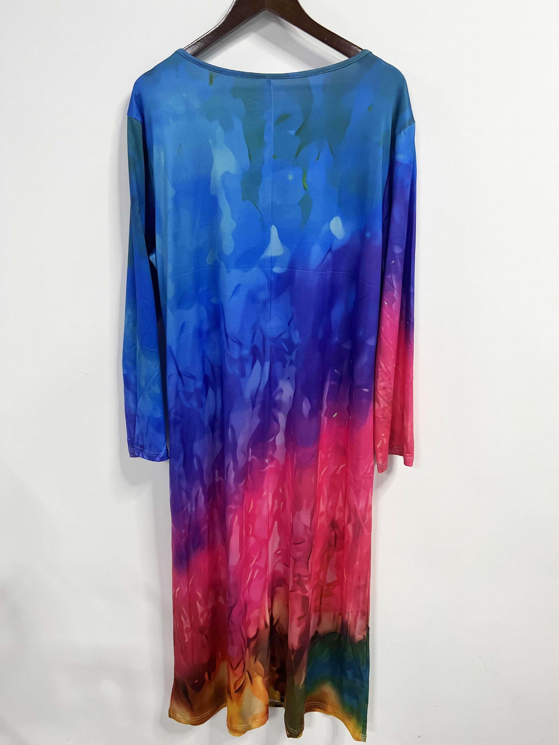  Tie Dye Long Sleeve Maxi Dress Loose Fit