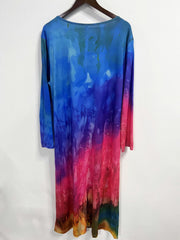  Tie Dye Long Sleeve Maxi Dress Loose Fit