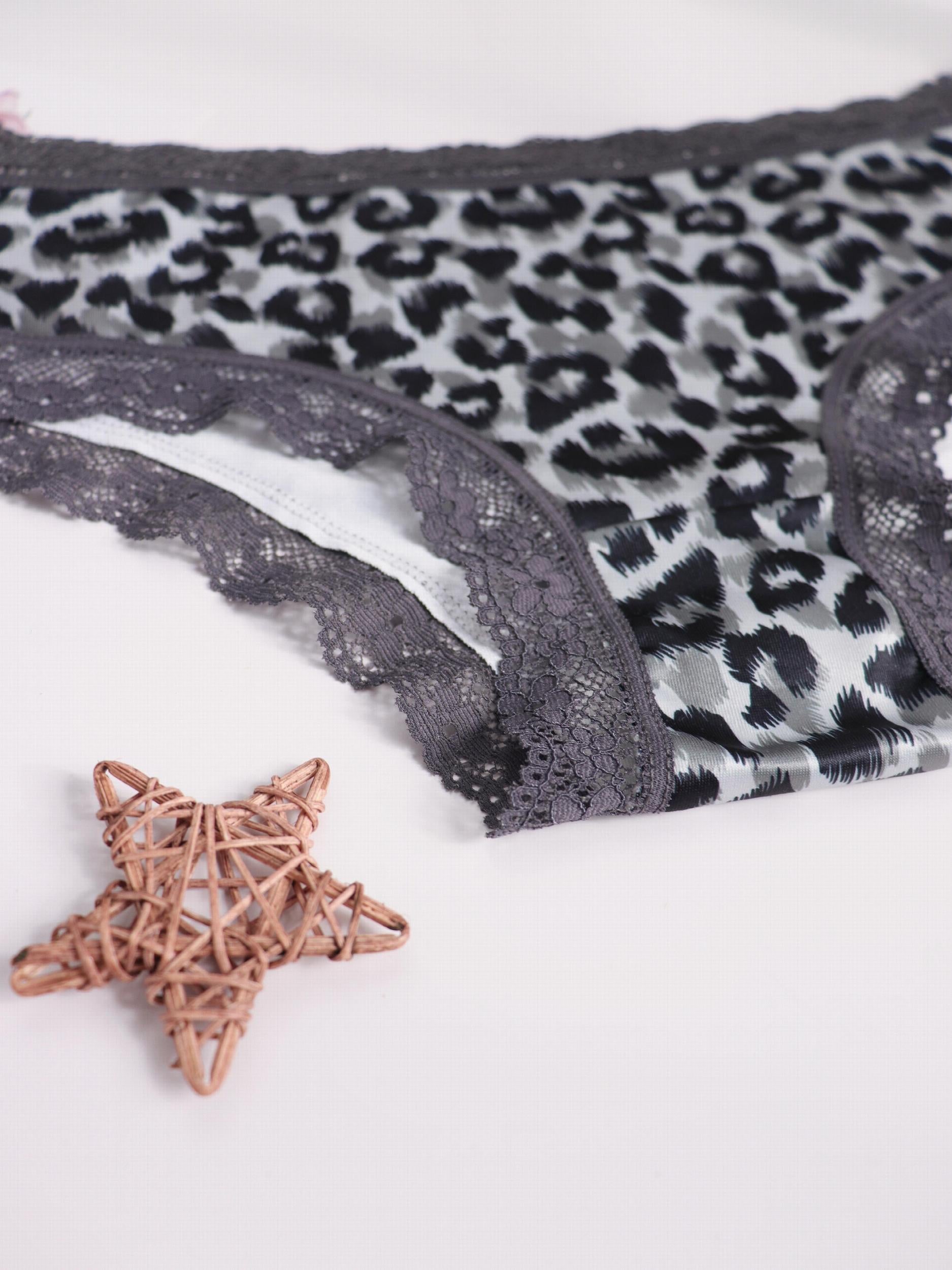  Leopard Print Low Waist Lace Trim Underwear