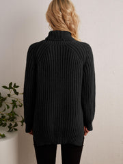 Oversized Turtleneck Sweater with Side Slit - Women's Clothing