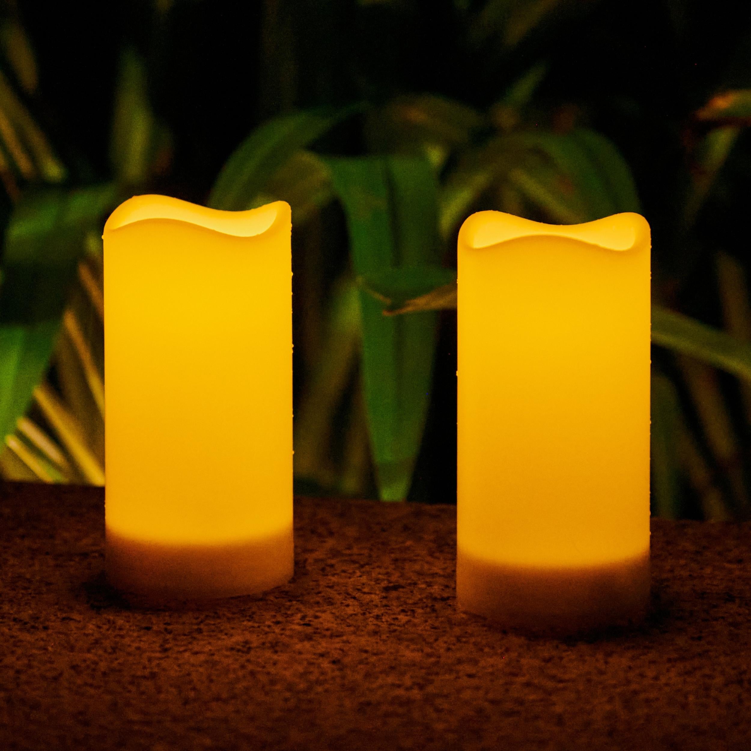 Set of 2 Waterproof Outdoor Solar Candles - Rechargeable