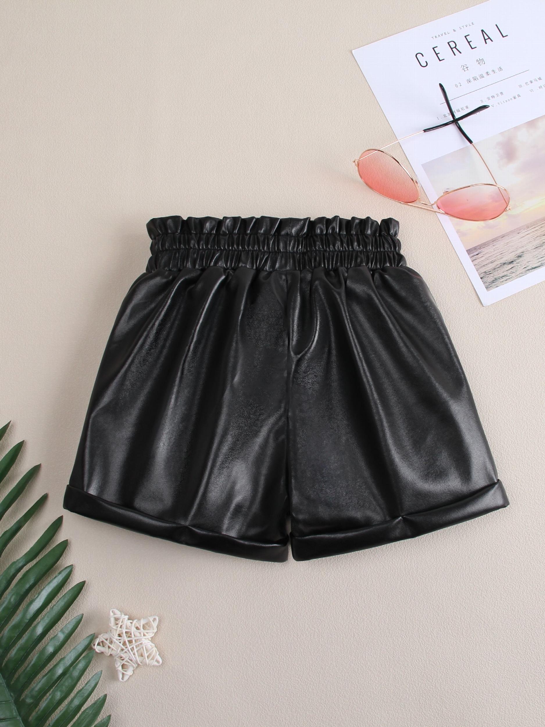 Girls PU Leather Shorts Comfortable Casual Pants For Kids