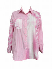  Womens Stripe Print Button Up Blouse