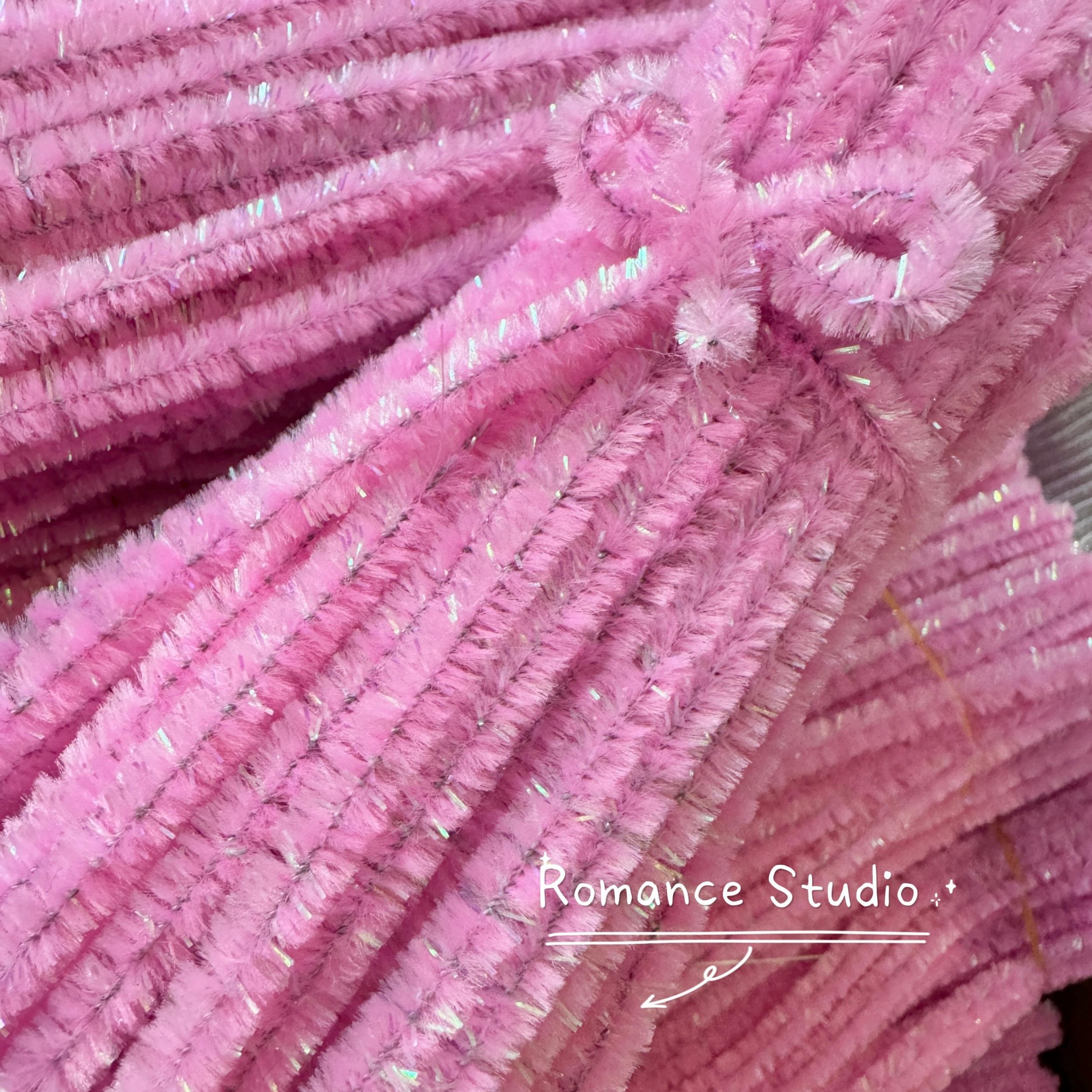 200pcs Pink Glitter Pipe Cleaners Craft for DIY Bouquet Chenille Stems