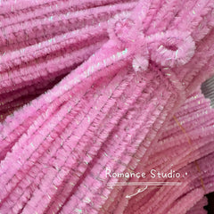 200pcs Pink Glitter Pipe Cleaners Craft for DIY Bouquet Chenille Stems