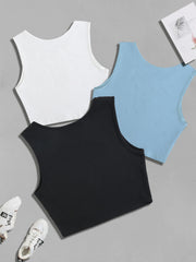 Y2K Crop Tank Top 3pcs Set Sleeveless Crew Neck Casual Top