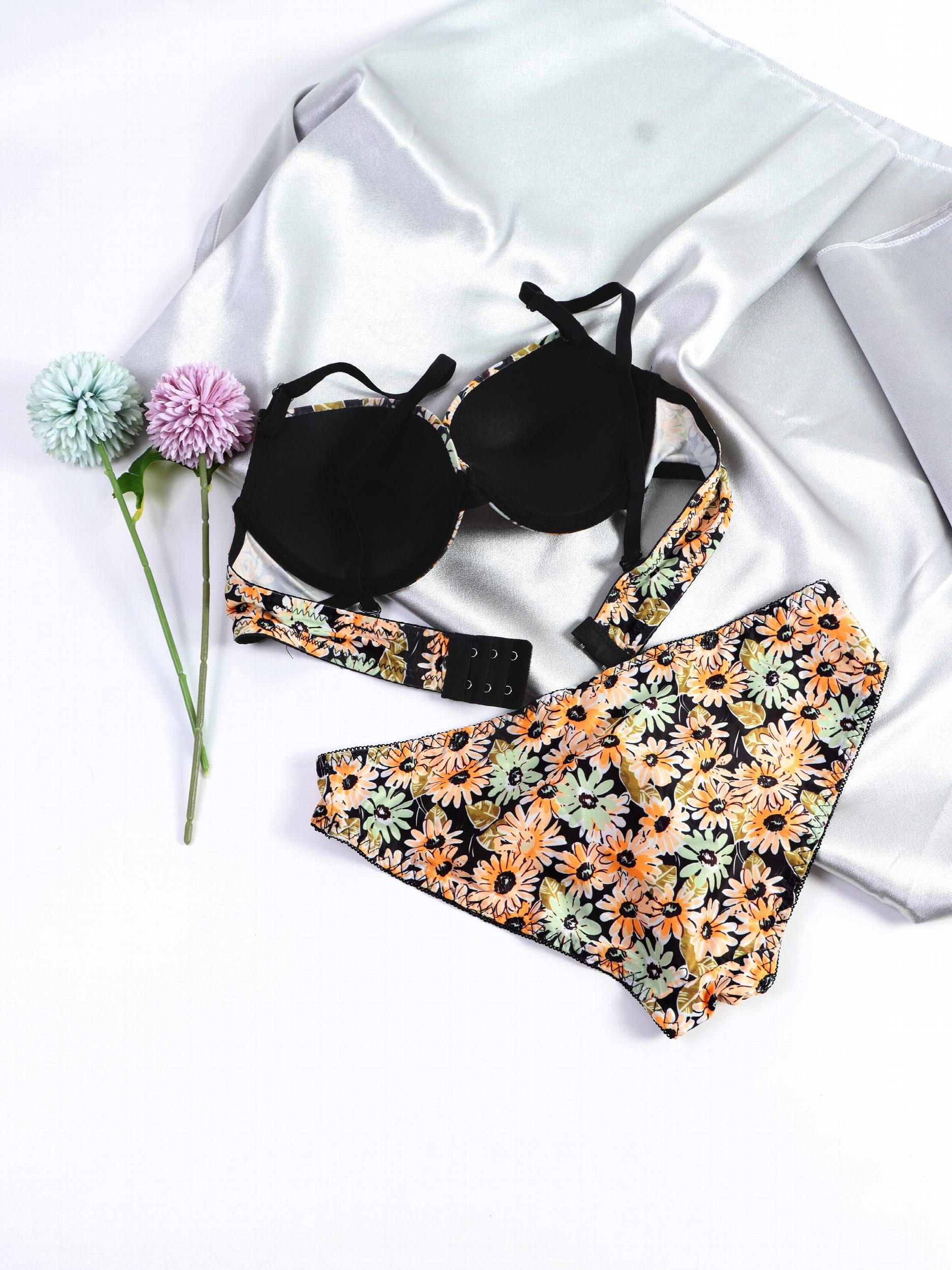 Floral Print Push-Up Bra & Bikini Panties Set