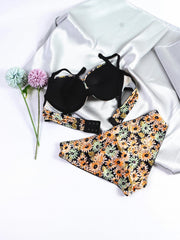 Floral Print Push-Up Bra & Bikini Panties Set