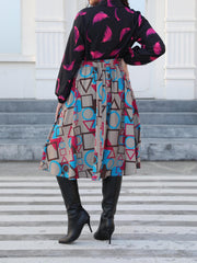  Geometric Print Knot Front Midi Skirt