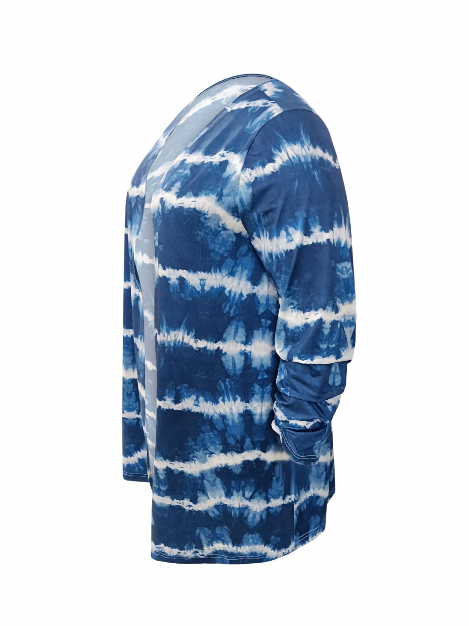 Tie Dye Striped Long Sleeve Open Front Cardigan Plus