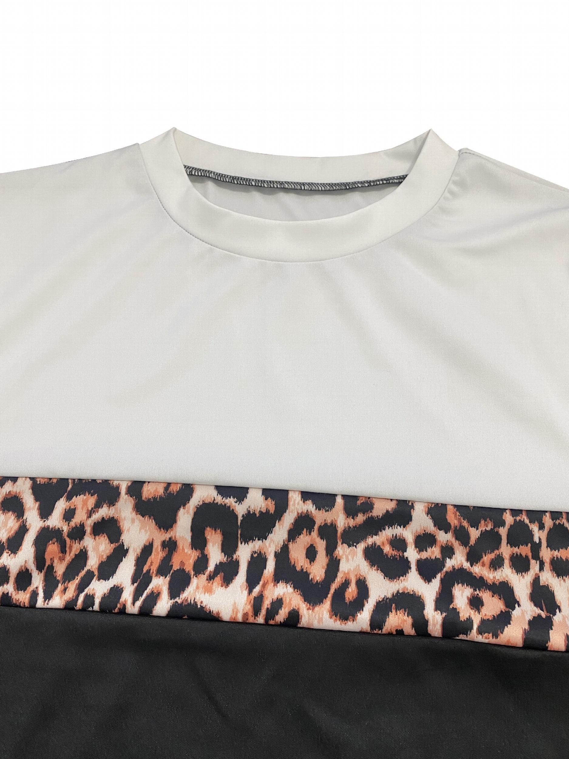  Colorblock Leopard Print Top & Pants Set