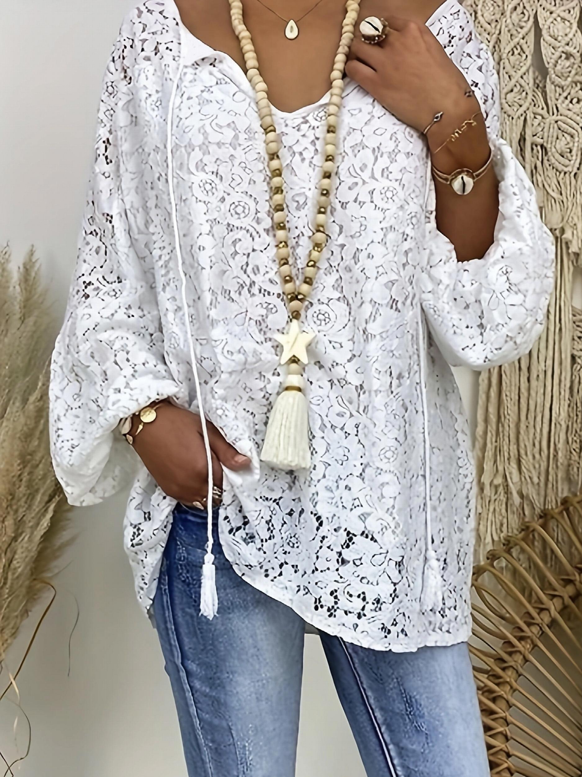 Boho Blouse Lace Lantern Sleeve Tunic Top