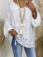  Boho Blouse Lace Lantern Sleeve Tunic Top