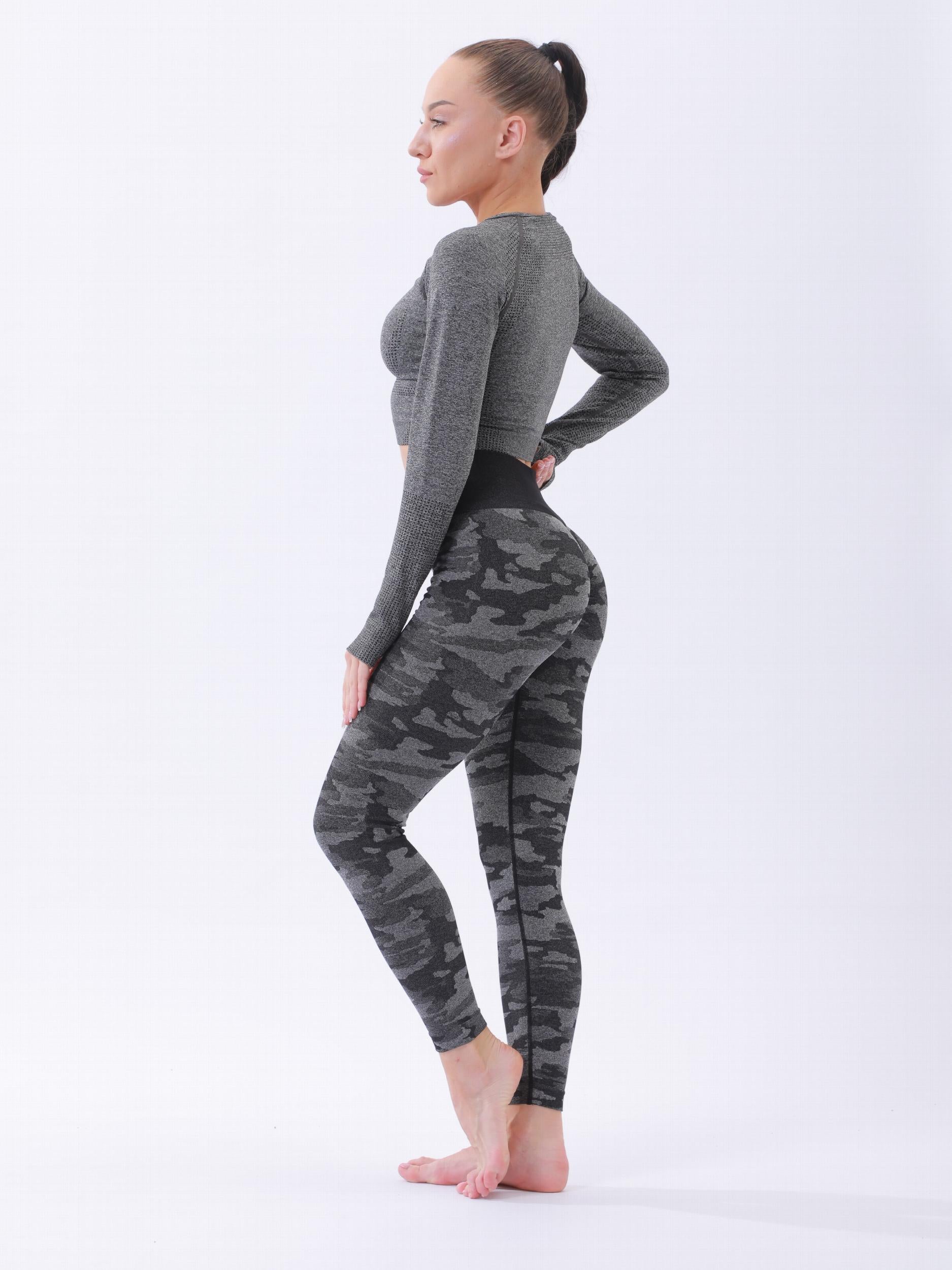 Women's Camo Pattern Yoga T-shirt High Stretch Crop Top