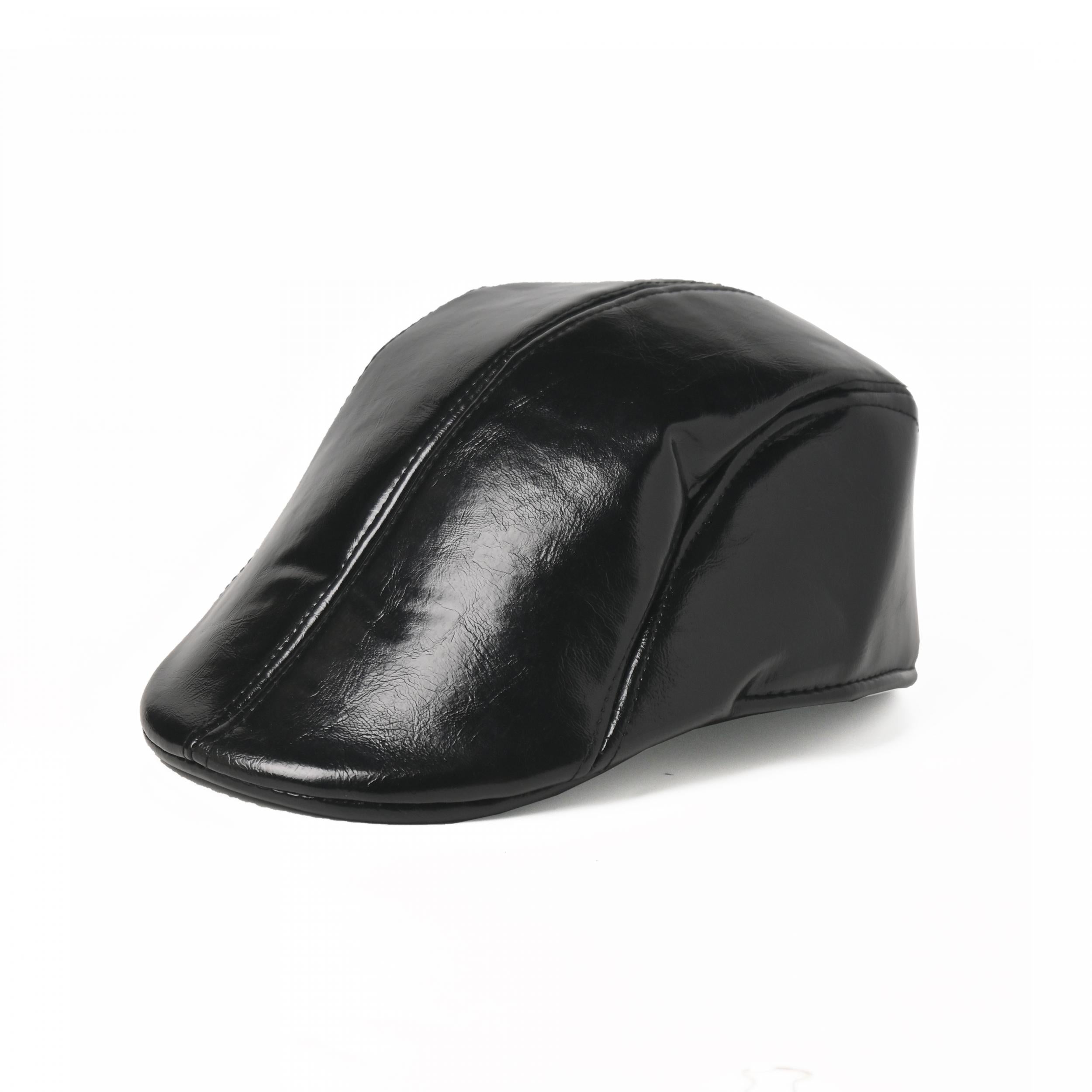 Men's Leather Beret Outdoor Street Solid Hat Vintage Newsboy Hat